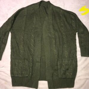 Woman Olive Green Cable Knit Sweater